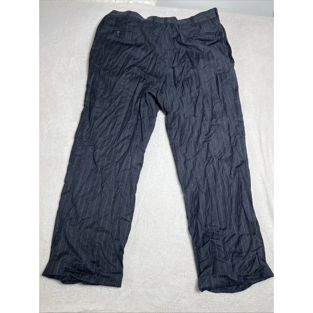Jos. A. Banks Mens 38/30 Black Pin Striped Cuffed Cashmere Suspender Dress Pants